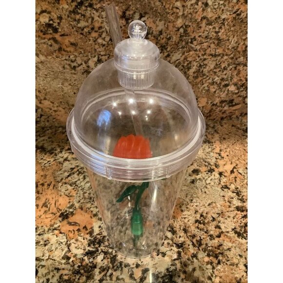 Disney Beauty & the Beast rose flashing light up souvenir cup with straw New - Picture 3 of 4